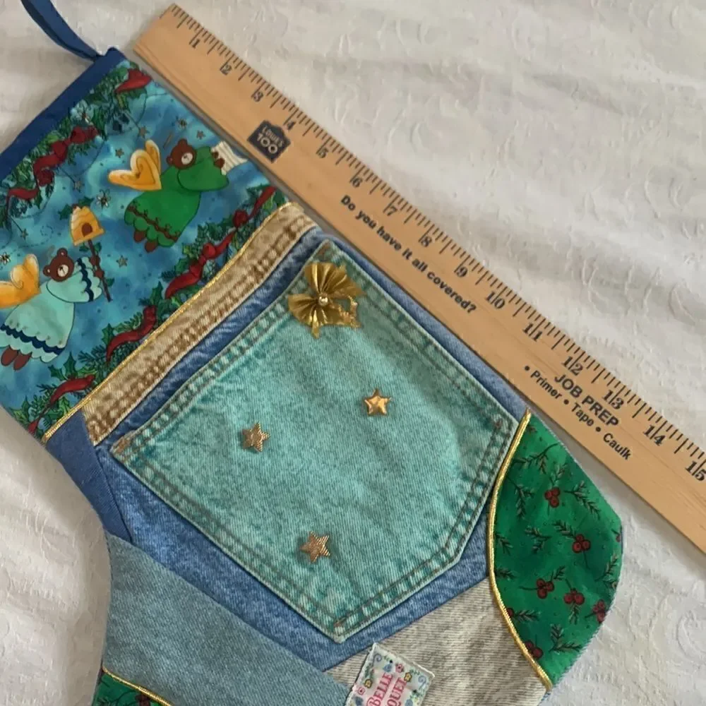 Stocking Vintage Handcrafted Denim Cotton Christmas Bears Lined
